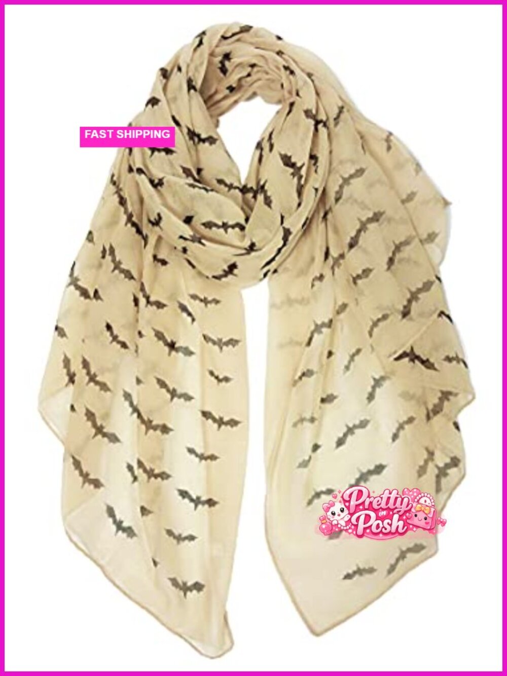 Bat Print Lightweight Cotton Voile Scarf Shawl Wrap